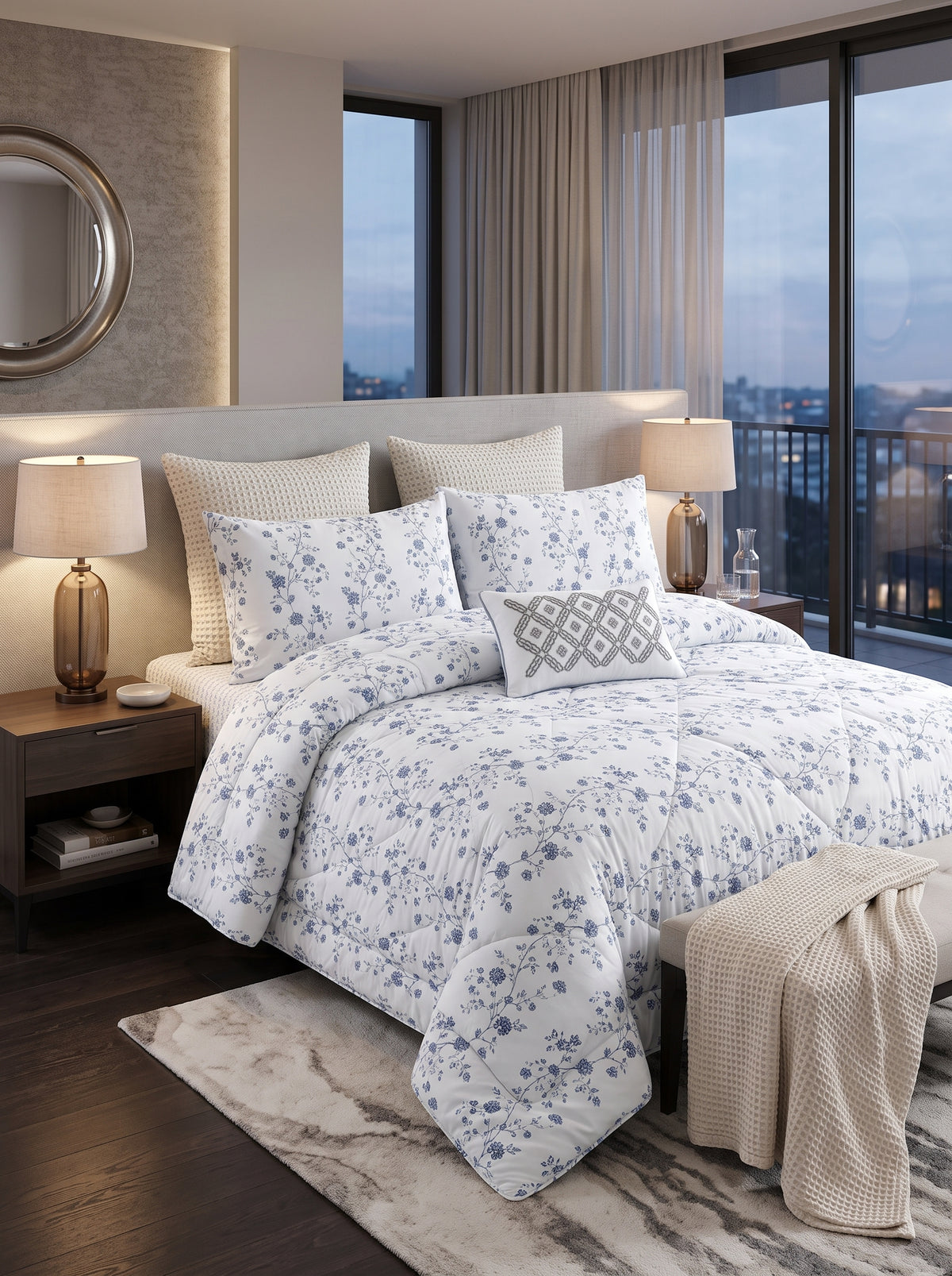 High Crest Artha-034 Cotton Print King Comforter Set, 7 Pieces