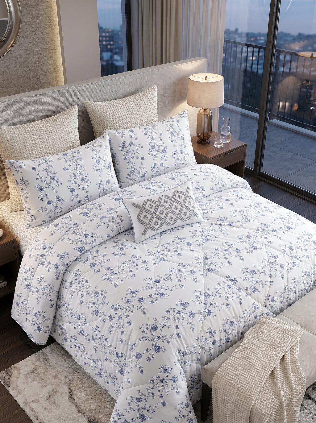 High Crest Artha-034 Cotton Print King Comforter Set, 7 Pieces