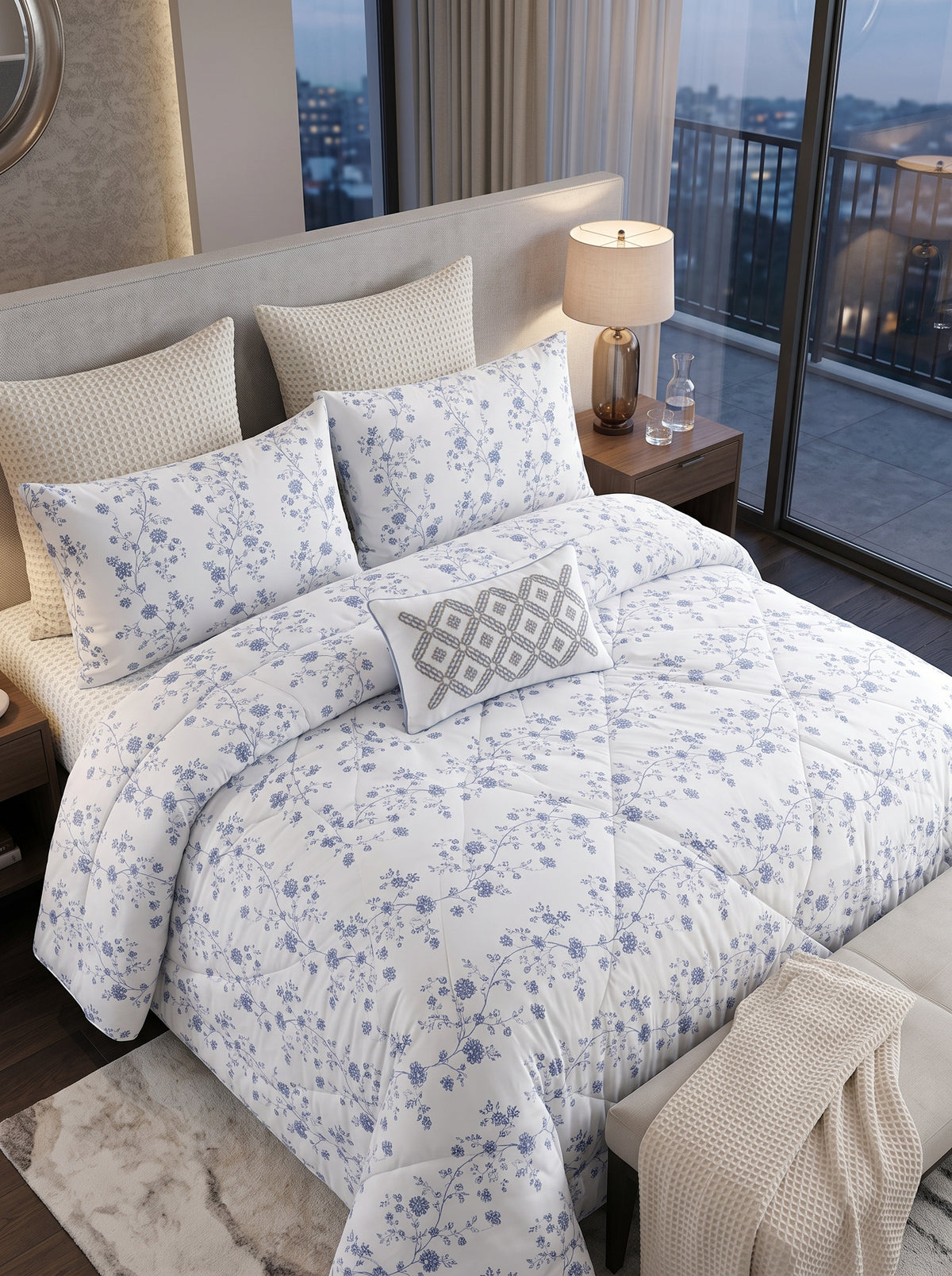 High Crest Artha-034 Cotton Print King Comforter Set, 7 Pieces