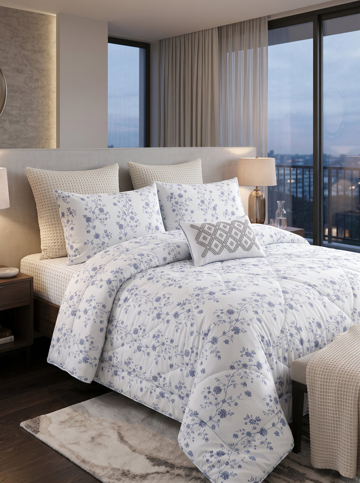 High Crest Artha-034 Cotton Print King Comforter Set, 7 Pieces